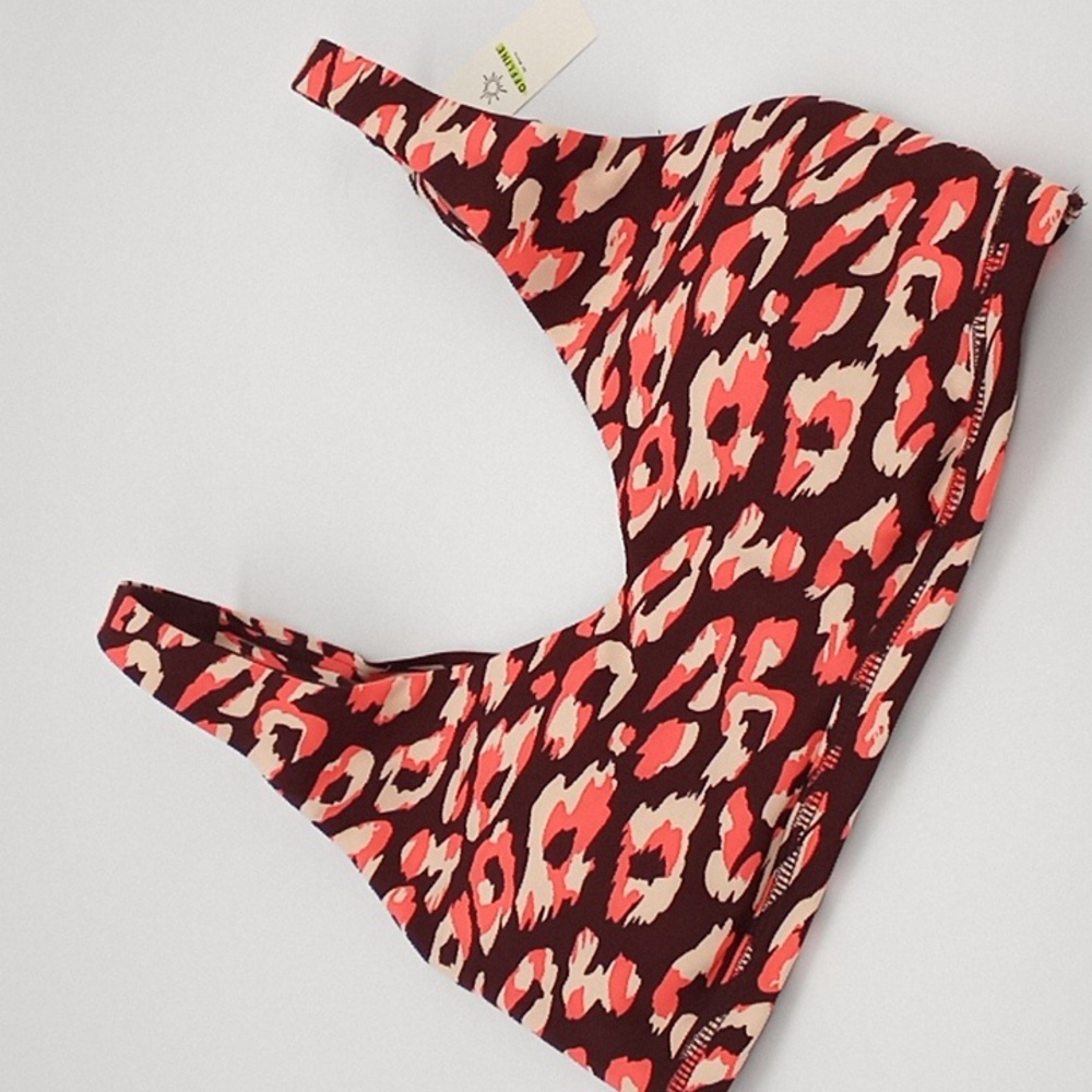 OFFLINE by Aerie Goals Plunge Sports Bra Maplewood Leopard Print XS